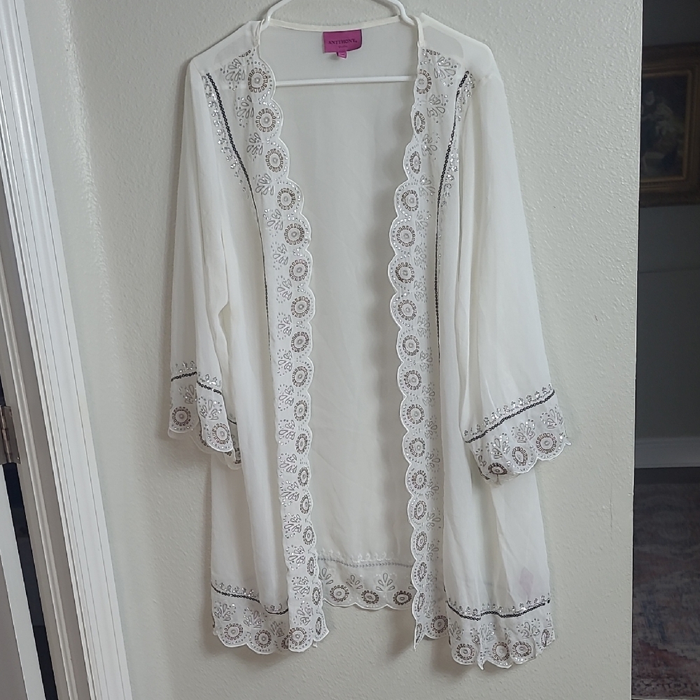 Anthony Studio Ivory Lace-Trim Sheer Swim Cover Size Xl